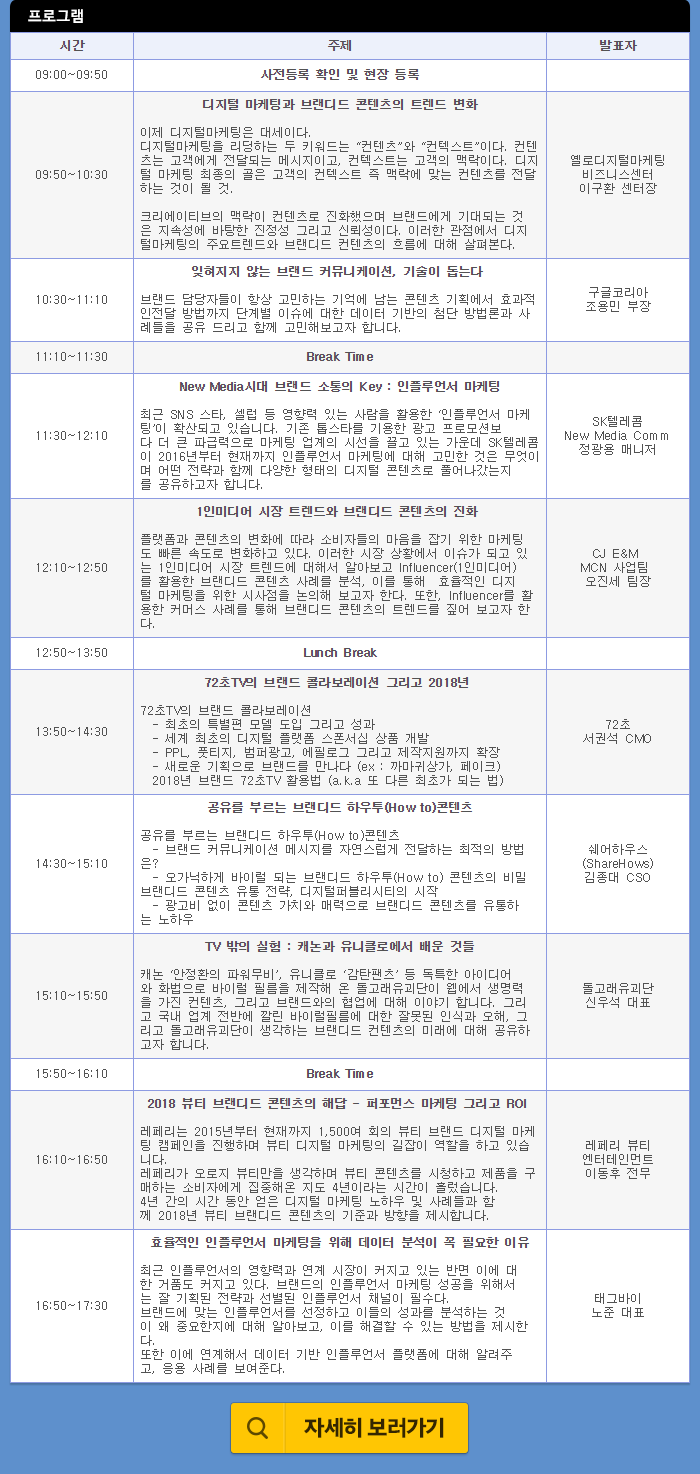 브랜디드 콘텐츠 마케팅 컨퍼런스 2018아젠다