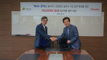 이선진 엔키아 부사장(왼쪽)과 김영규 굿어스 부사장이 클라우드 운영관리 시장 확대 및 협력을 위한 MOU를 체결했다.