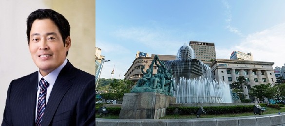 신세계그룹 정용진 부회장과 서울 면ㅇ동 한국은행 앞 분수광장