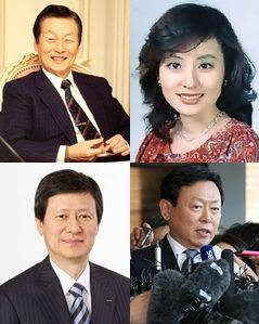 왼쪽부터 시계방향으로 신격호 롯데그룹 총괄회장, 신 총괄회장의 세 번째 부인 서미경씨, 신동빈 롯데그룹 회장, 신동주 전 일본롯데홀딩스 부회장. 사진=넥스트데일리 DB
