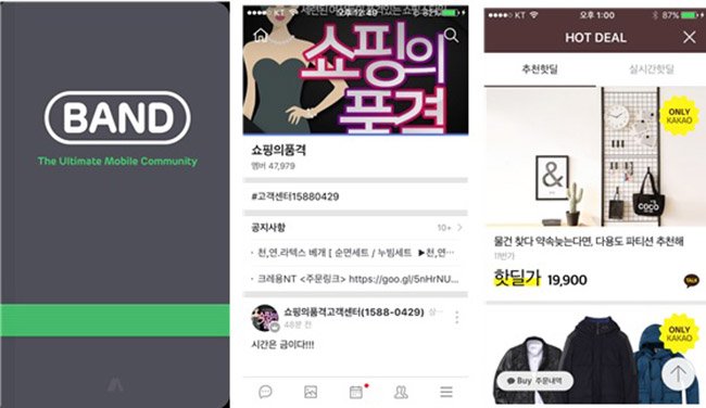 출처 : 네이버 밴드와 다음카카오의 SNS 쇼핑 페이지들