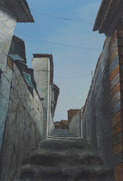 정영주, 골목, 116.7X80.3cm 캔버스 위에 한지,아크릴릭 2012