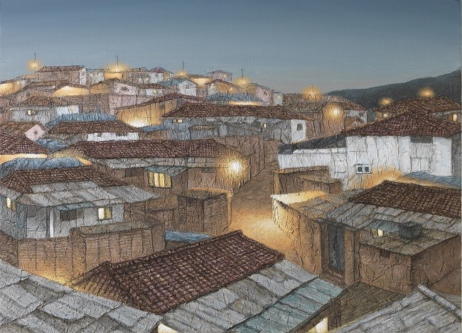 정영주, 새벽길, 73x53cm, 캔버스 위에 한지 아크릴릭, 2015