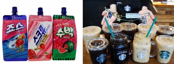 최근 각종 소비지수가 긍정적으로 나오고 있다. 길고 긴 불황의 터널을 이번에는 벗어날지 각 업계는 기대를 하고 있다. 하지만 이런 희망은 쉽게 나타나지 않고 있다. 유통업계가 애간장을 태우는 이유다. 하지만 무한 경쟁 중에도 많은 소비자들의 선택을 받으며 매출 상승곡선을 그리는 제품들이 있다. 롯데제과는 ‘죠·크·박 아이스(왼쪽)’와 스타벅스 '콜드 브루'. 사진=각 사 제공