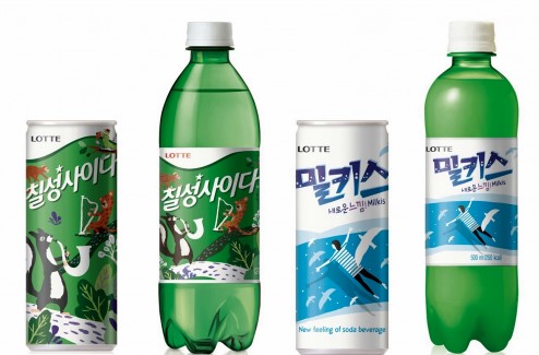 롯데칠성음료가 국내 아티스트 ‘수초이’, ‘윤만세’ 작가와 협업해 탄산음료 브랜드 ‘칠성사이다’, ‘밀키스’의 스페셜 패키지를 선보였다. 사진=롯데칠성음료 제공