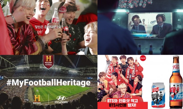 코카콜라X방탄소년단 월드컵 TV-CF, 카스 오비맥주 월드컵 TV-CF, 현대자동차 ‘현대 월드 풋볼 헤리티지’ 캠페인, 코카-콜라 CokePLAY 앱 월드컵 응원 이벤트, 롯데주류 피츠 수퍼클리어 스페셜 패키지. 사진=각사 제공