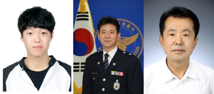 (왼쪽부터)구교돈 씨(22)·임창균 포항북부경찰서 경위(48)·김영근(64)씨 등 선행인 3인이 LG의인상 수상자로 선정됐다.
