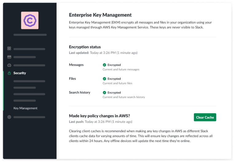 Slack의 암호화 도구 - EKM / 출처=Slack