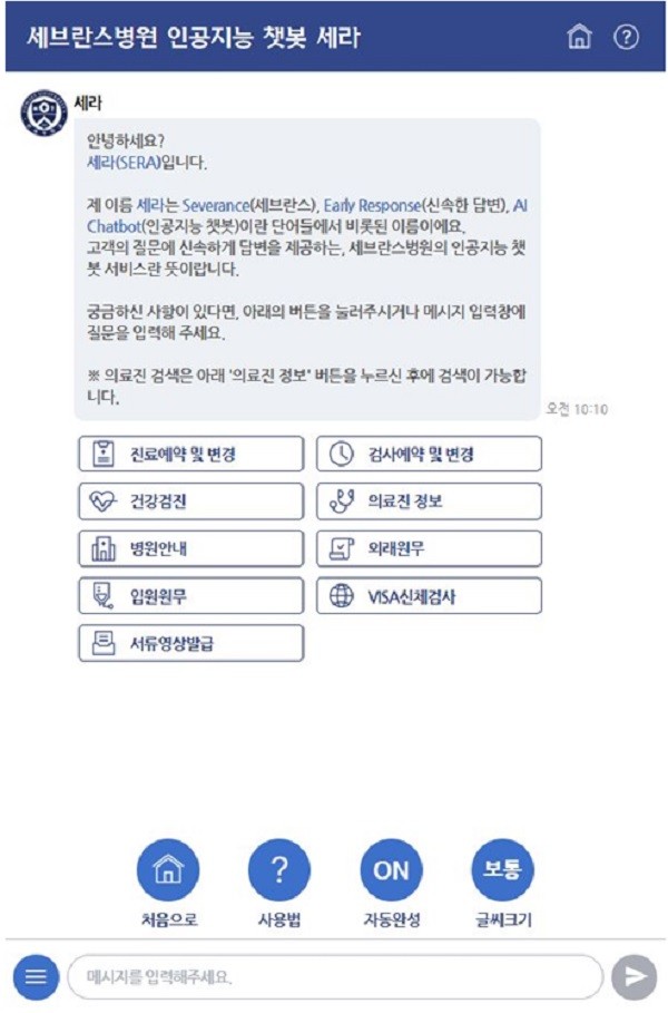 아이브릭스의 AI 챗봇 세라 화면