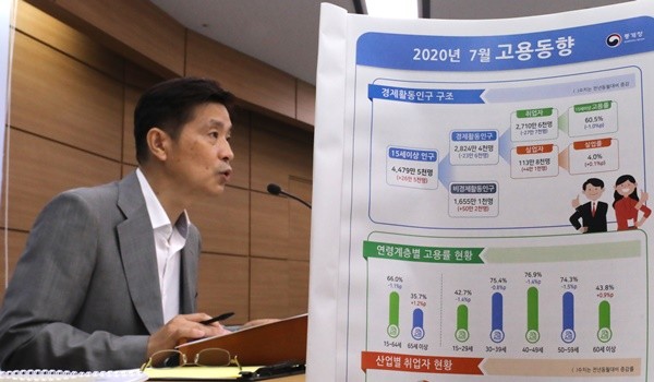 정동명 통계청 사회통계국장이 7월 고용동향을 설명하고 있다. 사진 = 뉴스1