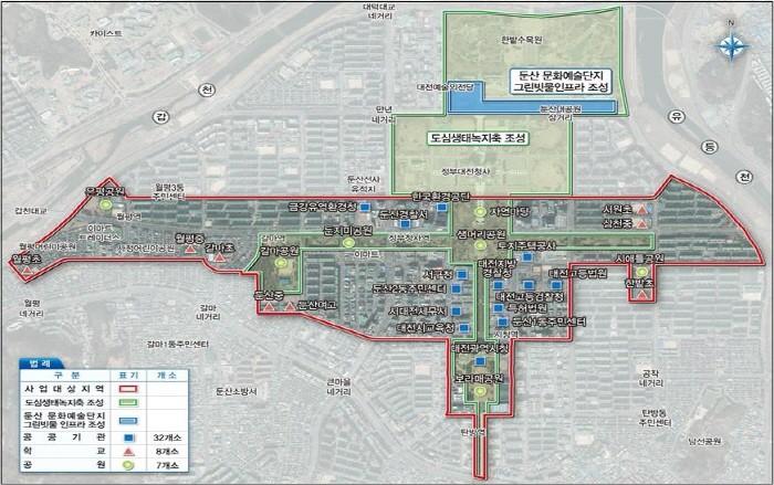 물순환 기능 회복을 위한 사업 대상지역 위치도(제공:대전시)