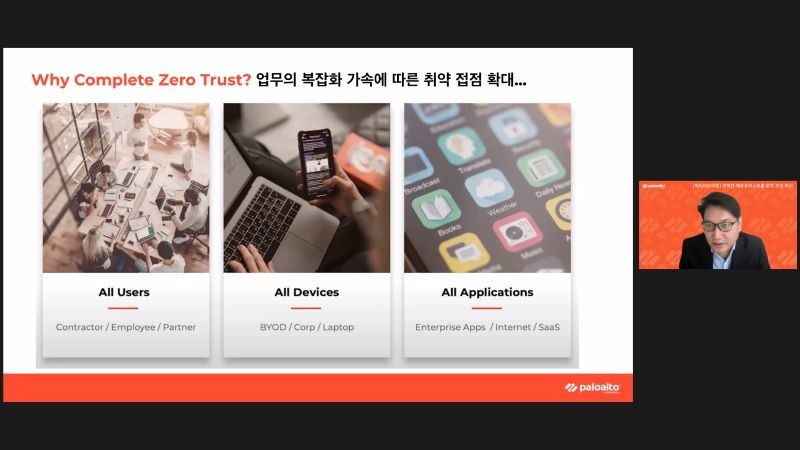 이희만 팔로알토 네트웍스 코리아 지사장이 제로 트러스트 보안의 필요성에 대해 이야기하고 있다.