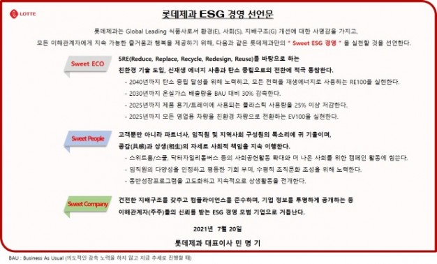 롯데제과 ESG 경영 선언문 이미지