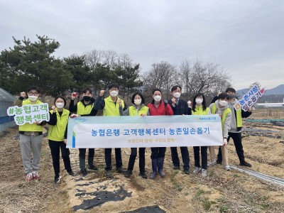 NH농협은행 개인금융부문 이현애 부행장(왼쪽에서 다섯 번째)과 고객행복센터 직원들이 경기도 용인시 소재 농가에서 농촌일손돕기 전 기념촬영을 하고 있다. 사진=NH농협은행.
 