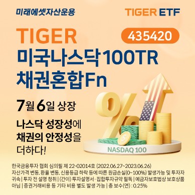 미래에셋, TIGER 미국나스닥100TR채권혼합Fn ETF 신규 상장 