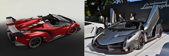 ▲ 루프가 없는 '베네노 로드스터(Veneno Roadster)'와 걸윙을 살짝 들어올리고 있는 '베네노(Veneno)'