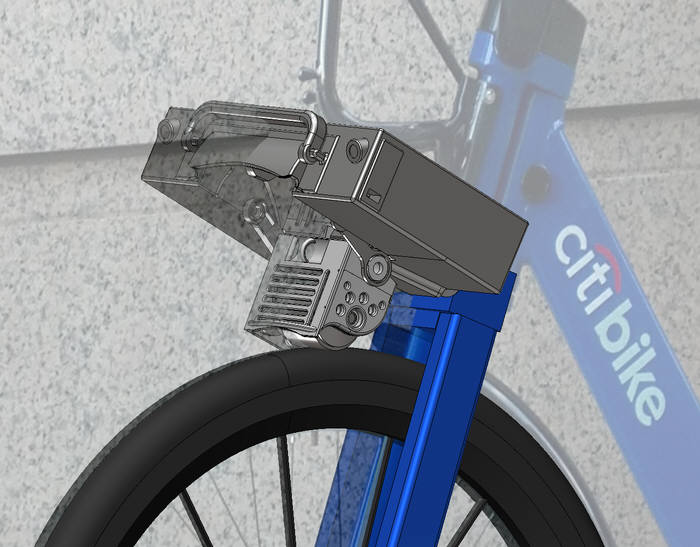 쉐어롤러를 미국 뉴욕시 렌탈 자전거에 장착한 가상 이미지