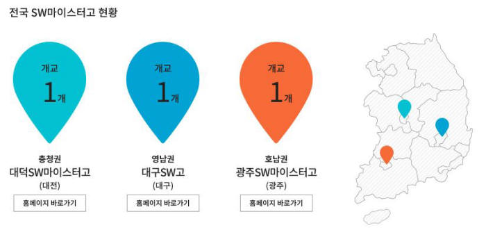 전국 SW마이스터고 현황, 출처:과학기술정보통신부