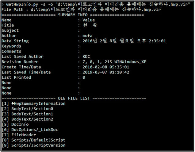 공격에 사용된 hwp문서 파일 정보 (제공: 시큐아이)