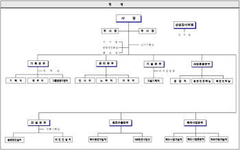 기존 조직도. (오른쪽 부사장 아래 스마트그리드 추진실 추가 부탁합니다.)