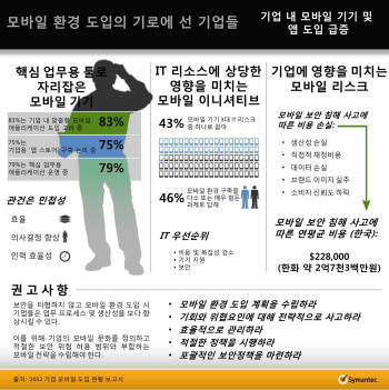 시만텍 2012 기업 모바일 도입 현황 보고서의 한국 해당 수치들