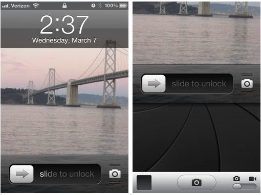 iOS 5.1에서는 잠긴 상태에서도 카메라를 빠르게 사용할 수 있다.