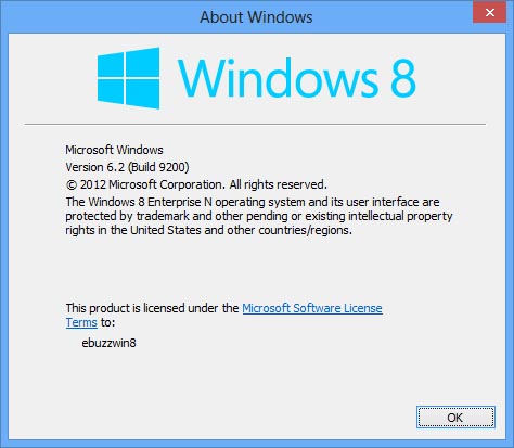 ▲ 윈도8의 정확한 버전은 ‘6.2.9200.16384’