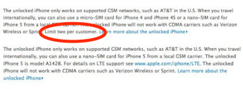 출처 : http://www.macrumors.com/2012/12/04/apple-lifts-two-per-customer-order-limit-on-iphone-5/