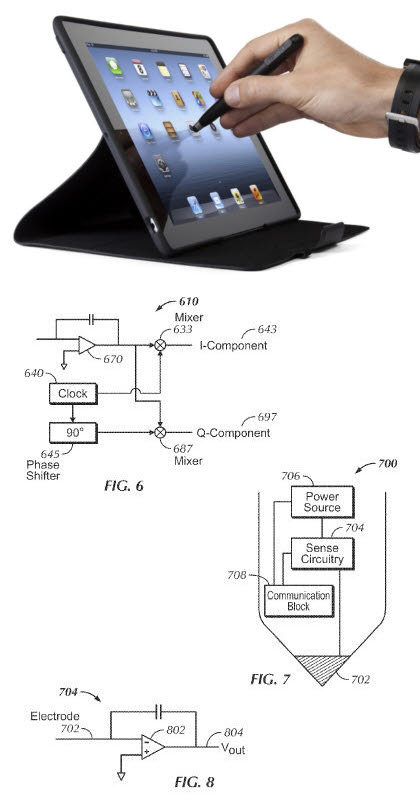 이미지 출처 : 위 - http://bgr.com/2013/01/02/apple-active-stylus-patent-279665/아래 - http://hothardware.com/News/Apple-Files-Patent-for-Active-Stylus-For-Use-with-iPods-iPhones-and-iPads/