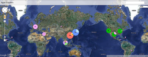 중국 매체 차이나파일의 애플 공급망 분포도 지도 <출처:차이나파일>
