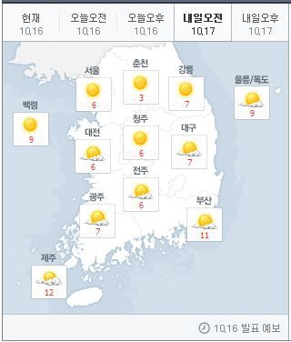 내일 날씨 추워…아침 기온 뚝 떨어져 영하로 떨어지는 곳도