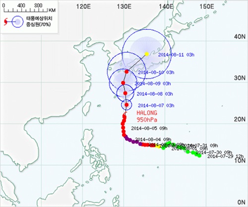 11호 태풍 할롱 경로 
 출처=기상청
