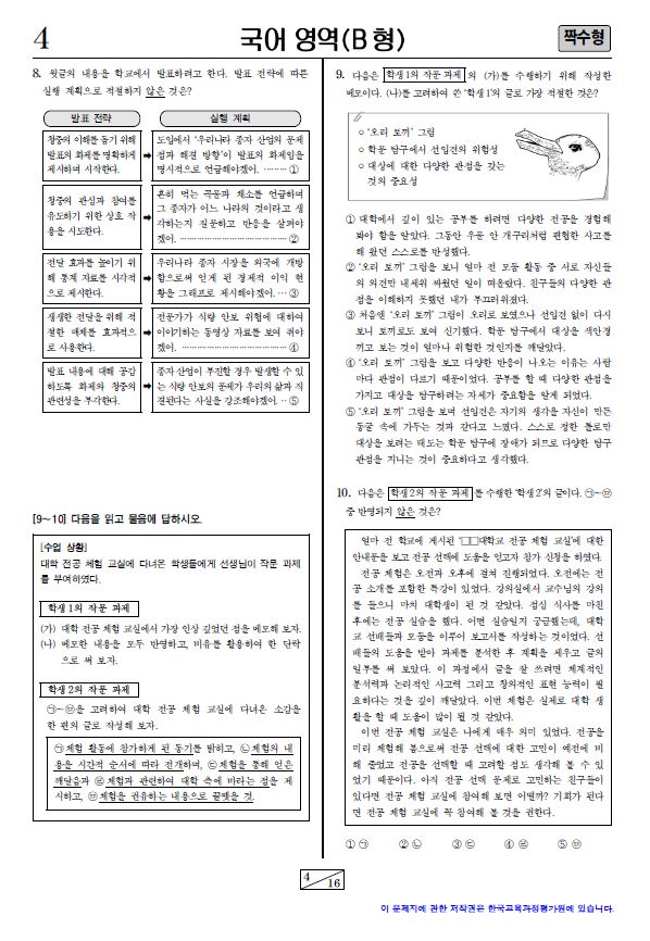 2015 대학수학능력시험, 1교시 국어영역(B형) 짝수형 문제지 