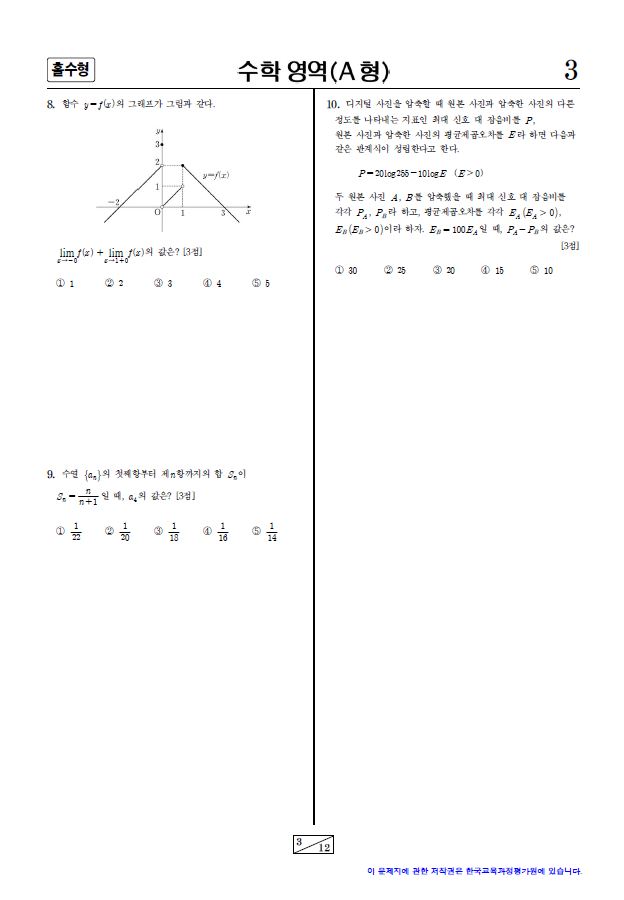 2015 대학수학능력시험, 2교시 수학영역(A형) 홀수형 문제지