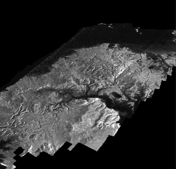 토성의 가장 큰 달인 타이탄의 탄화수소로 된 바다 크라켄 메어의 모습.<사진=나사/제트추진연구소>
