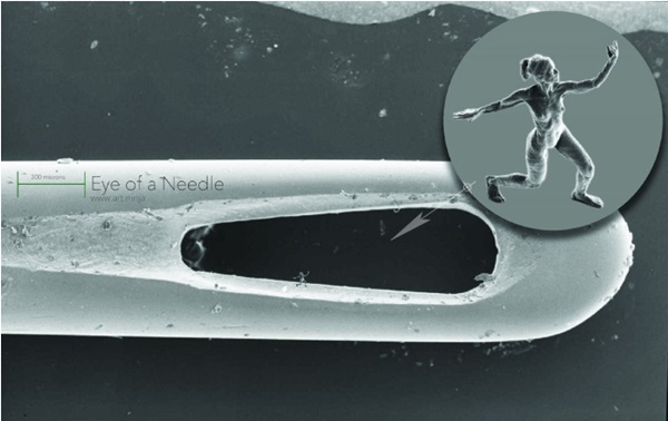 바늘귀 안에 들어가 있는 이 작은 조각품이 보이는가? 사진=존티 후르위츠