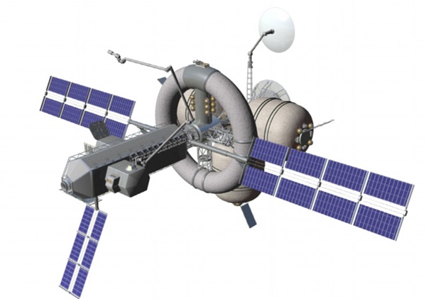 나사가 중력발생을 감안해 구상한 노틸러스X 우주정거장 컨셉 설계도. 중앙부에 도넛 형태의 회전부가 자리잡고 있는데 여기서 인공중력을 체험할 수 있다. 이 우주정거장은 달이나 화성, 또는 그 너머로까지의 장기 우주여행용으로 설계됐다.사진=나사