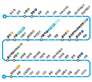 서울 지하철 4호선이 단전으로 인한 차량 고장으로 운행을 중단했다.
 츨처: 지하철 노선도
