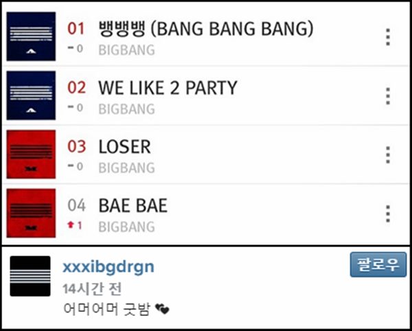 빅뱅 뱅뱅뱅
 출처:/ 지드래곤 SNS