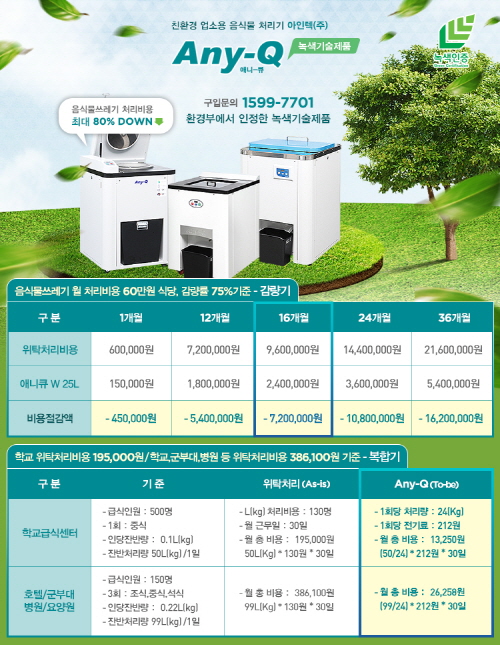 업소용 음식물처리기 애니큐 음식물쓰레기 처리비용 비용절감 효과 사례-1