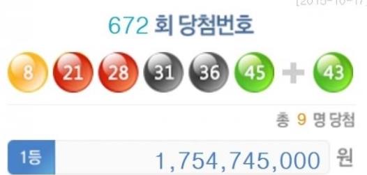 672회 로또당첨번호
 출처:/ 나눔로또