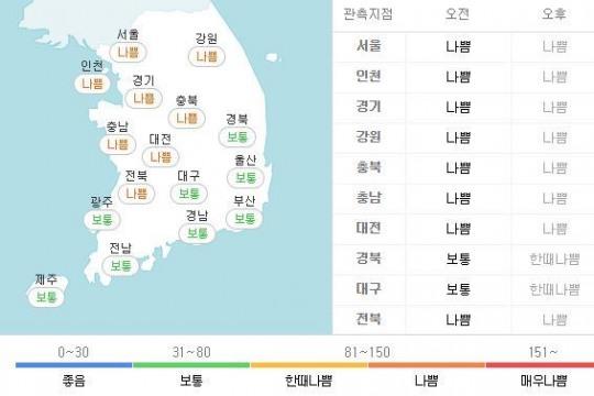 미세먼지 나쁨
 출처:/네이버 미세먼지 캡처
 