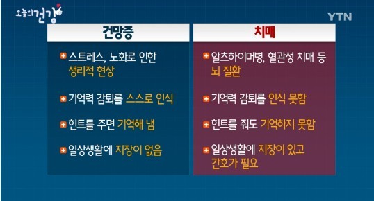 건망증과 치매의 차이
 출처:/ YTN 캡처