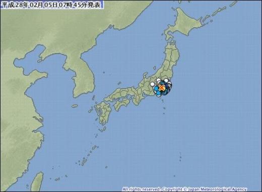 도쿄서 규모 4.6 지진
 출처:/ 일본기상청 