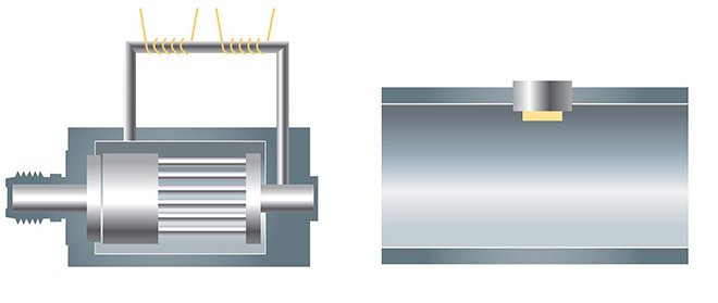 타사 캐필러리식 구조(좌), 아즈빌 Micro Flow Sensor TM를 사용한 구조(우)