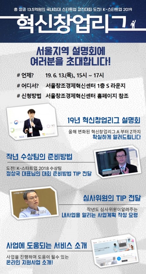 도전! K-스타트업 2019 혁신창업리그 서울지역 설명회 오는 13일 개최