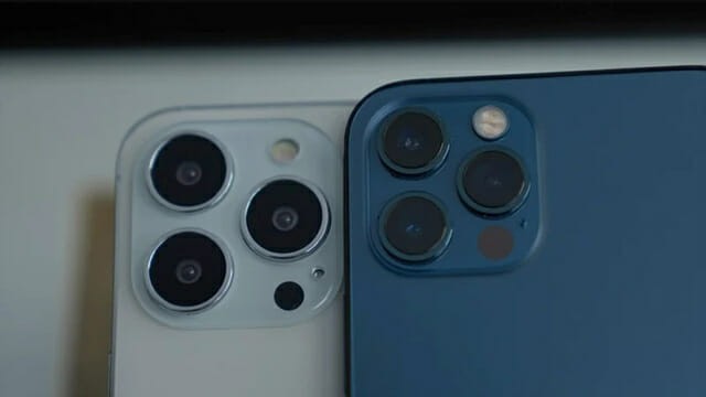 왼쪽 아이폰13 프로 모형, 오른쪽 아이폰12 프로. 사진=맥루머스