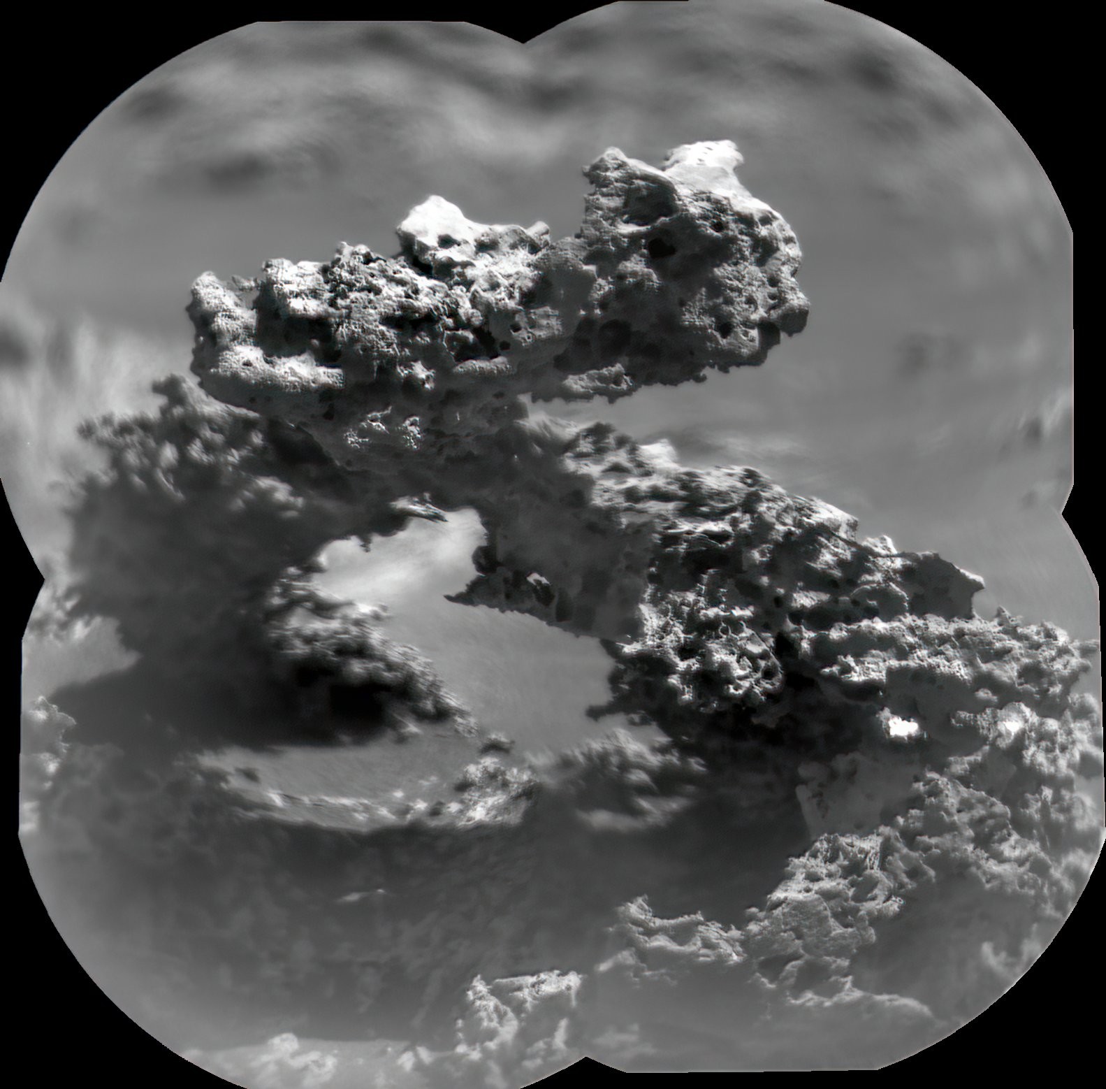 큐리오시티 분광 화학 카메라 쳄캠(Chemcam)으로 촬영한 암석 사진. 시민 과학자 케빈 길이 사진 여러 장을 모아 1장의 사진으로 편집했다. 사진=트위터/@kevinmgill