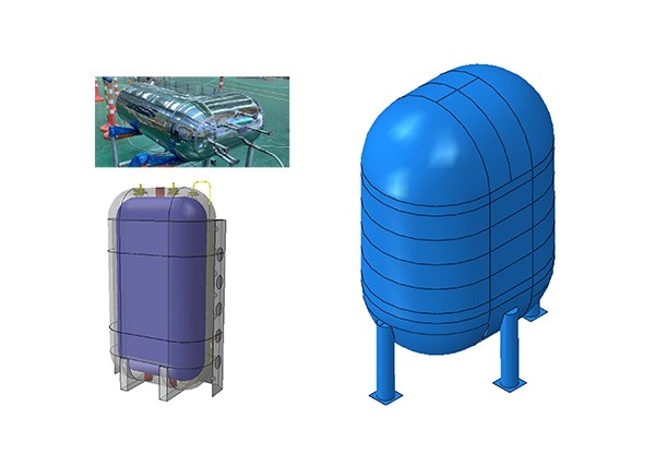 국토교통부(국토교통과학기술진흥원)의 “상용급액체수소플랜트핵심기술개발사업”에서 개발 중인 세계 최초의 공간 맞춤형 자유형상 액체수소 저장탱크들