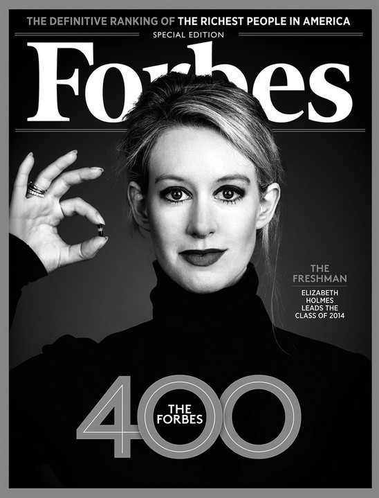 포브스 표지 모델로 선정된 테라노스 창업자 엘리자베스 홈즈. 사진=Forbes